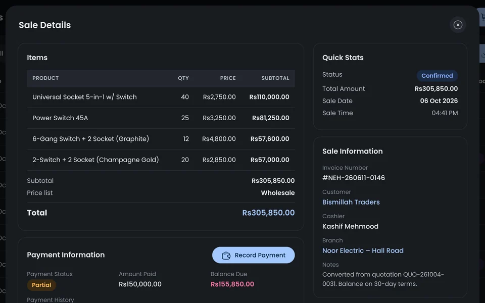 Samba Sales & Returns