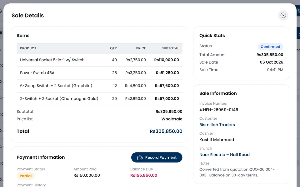 Samba Sales & Returns